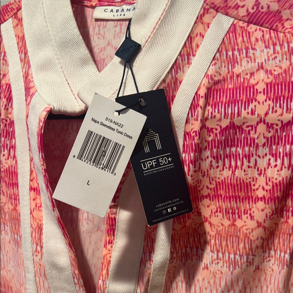 Cabana Life Pink and White Sleeveless Dress L NWT - Picture 4 of 7